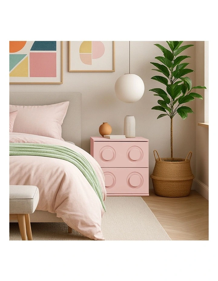 Oikiture Bedside Table 2 Drawers Nightstand Kid Storage Pink image 7
