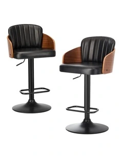 Oikiture 2x Bar Stools Swivel Gas Lift Leather Retro Black OMA