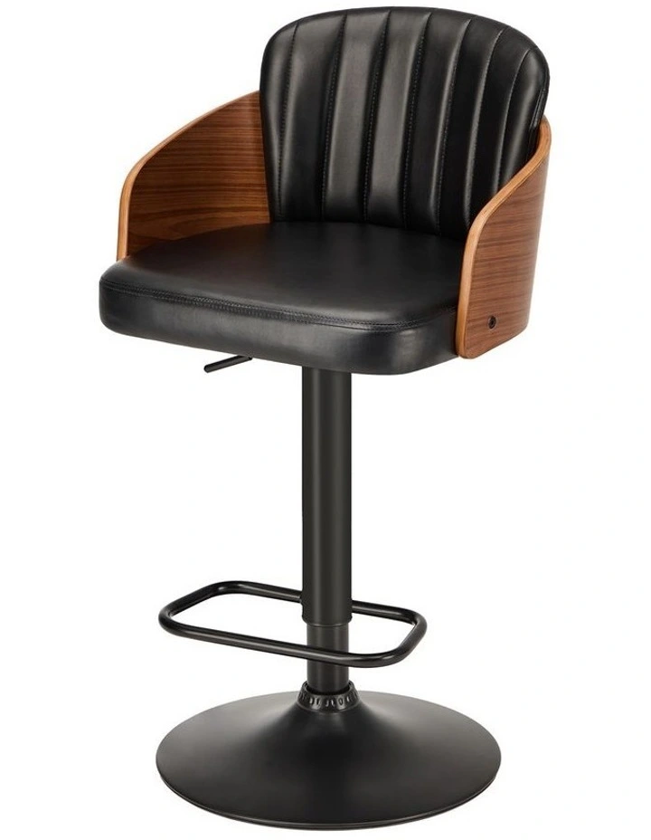 Oikiture 2x Bar Stools Swivel Gas Lift Leather Retro Black OMA image 2