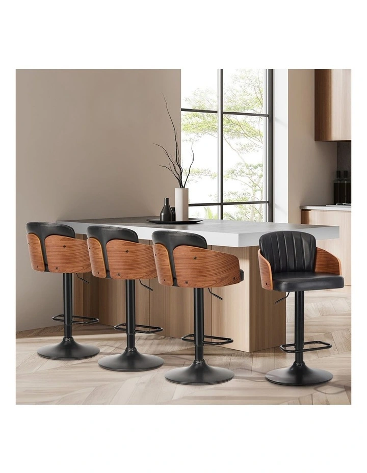Oikiture 2x Bar Stools Swivel Gas Lift Leather Retro Black OMA image 7