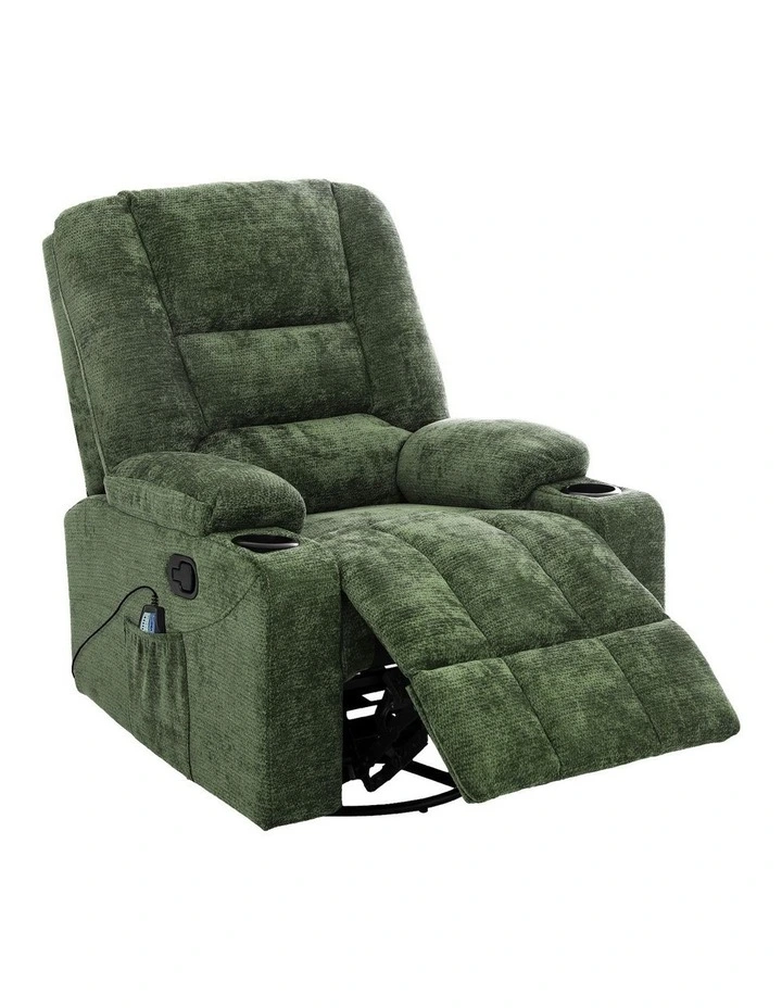 Oikiture Recliner Chair 360 Swivel Rocking Heated Electric Massage Chair Green image 1
