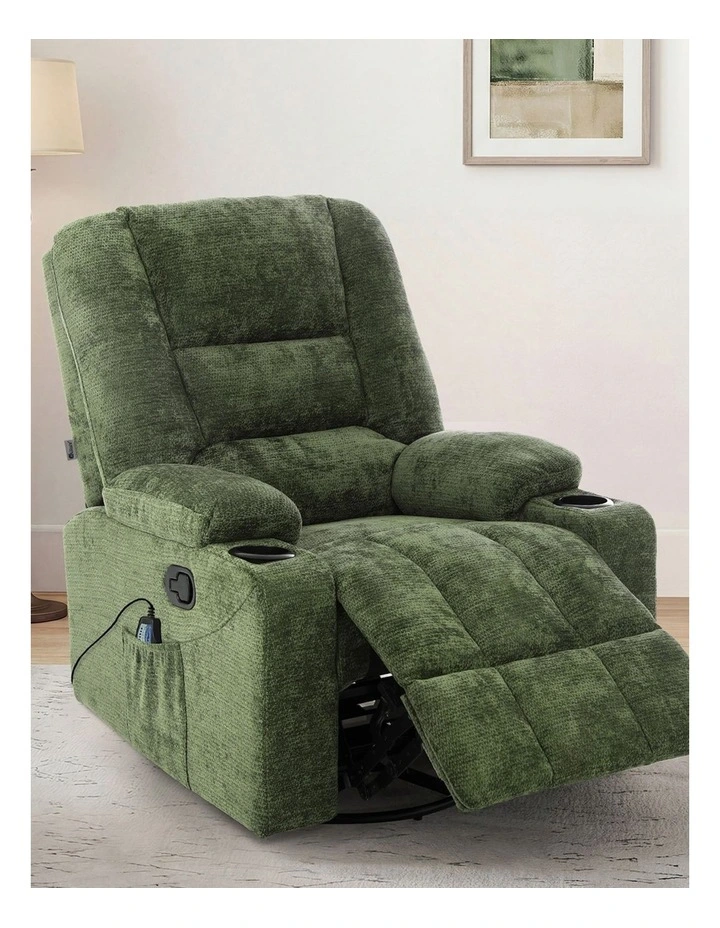 Oikiture Recliner Chair 360 Swivel Rocking Heated Electric Massage Chair Green image 4