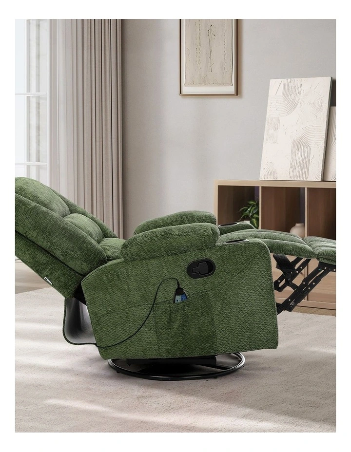 Oikiture Recliner Chair 360 Swivel Rocking Heated Electric Massage Chair Green image 5