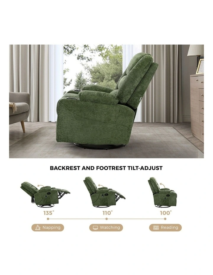 Oikiture Recliner Chair 360 Swivel Rocking Heated Electric Massage Chair Green image 6