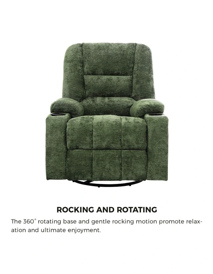 Oikiture Recliner Chair 360 Swivel Rocking Heated Electric Massage Chair Green image 7