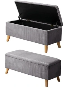 Oikiture Storage Ottoman Blanket Box Chest Toy Foot Stool LARGE Polyester Grey
