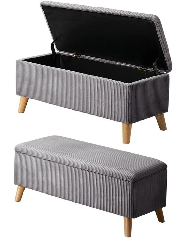 Oikiture Storage Ottoman Blanket Box Chest Toy Foot Stool LARGE Polyester Grey image 1