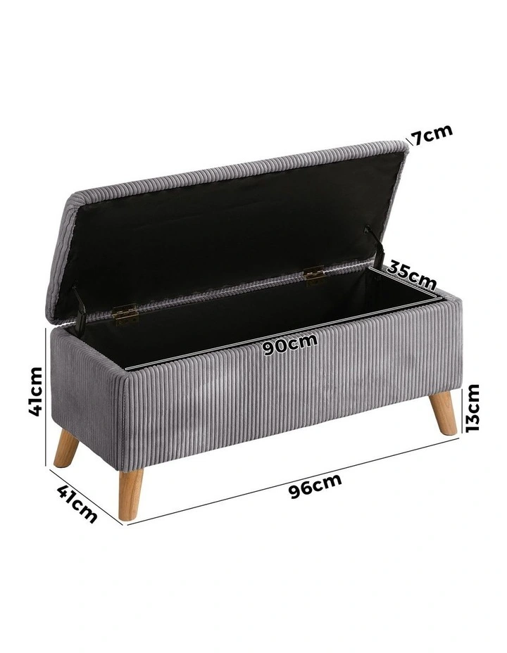 Oikiture Storage Ottoman Blanket Box Chest Toy Foot Stool LARGE Polyester Grey image 3