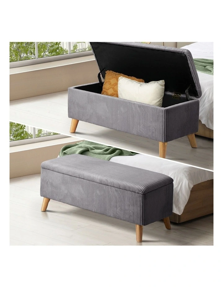 Oikiture Storage Ottoman Blanket Box Chest Toy Foot Stool LARGE Polyester Grey image 4