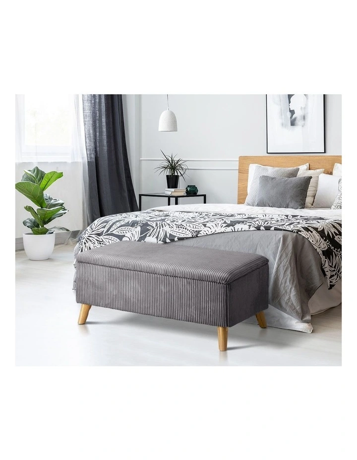 Oikiture Storage Ottoman Blanket Box Chest Toy Foot Stool LARGE Polyester Grey image 5