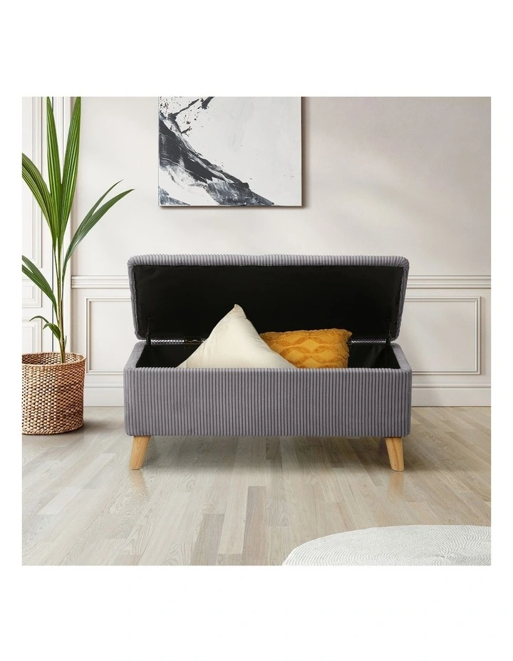 Oikiture Storage Ottoman Blanket Box Chest Toy Foot Stool LARGE Polyester Grey image 7