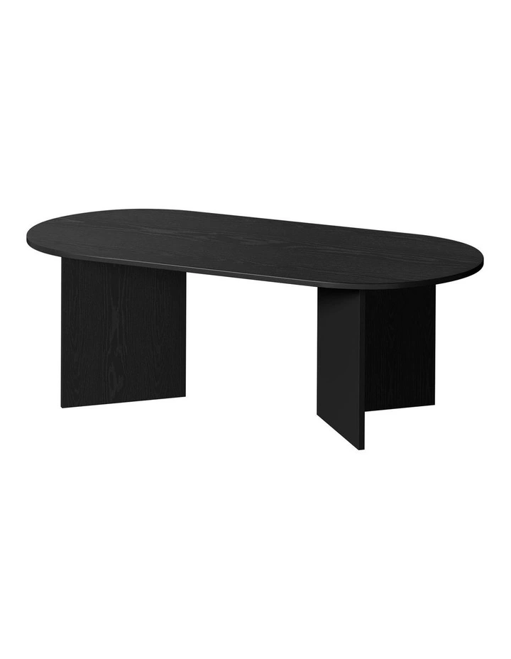 Oikiture Coffee Table Sofa End Table Oval Side Cafe Desk Timber Black image 1