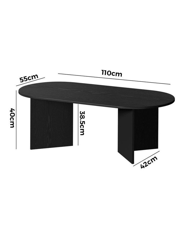 Oikiture Coffee Table Sofa End Table Oval Side Cafe Desk Timber Black image 3
