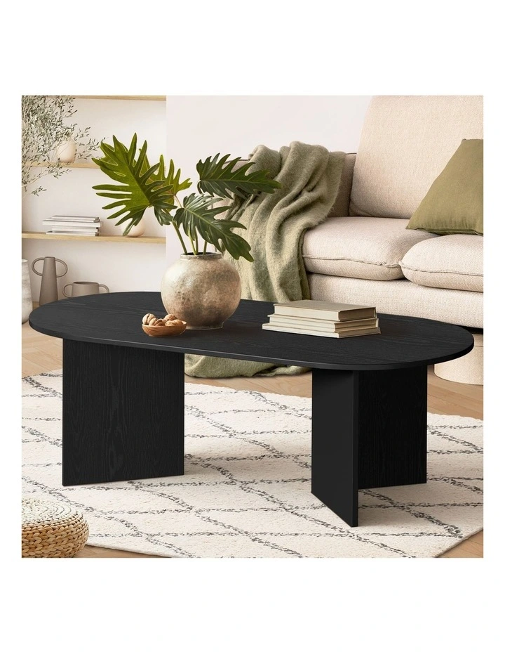 Oikiture Coffee Table Sofa End Table Oval Side Cafe Desk Timber Black image 4