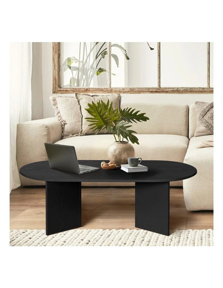 Oikiture Coffee Table Sofa End Table Oval Side Cafe Desk Timber Black image 5