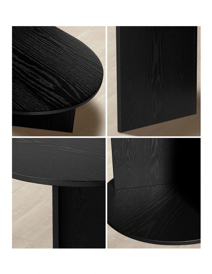 Oikiture Coffee Table Sofa End Table Oval Side Cafe Desk Timber Black image 6