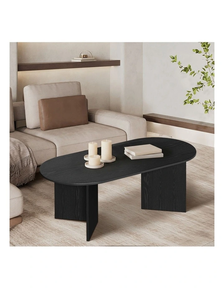 Oikiture Coffee Table Sofa End Table Oval Side Cafe Desk Timber Black image 7