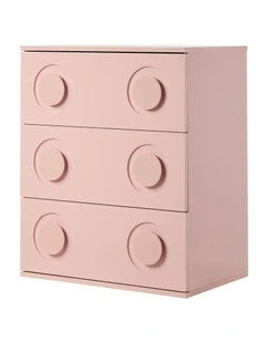 Oikiture 3 Chest of Drawers Kids Cabinet Bedroom Dresser Nightstand Pink