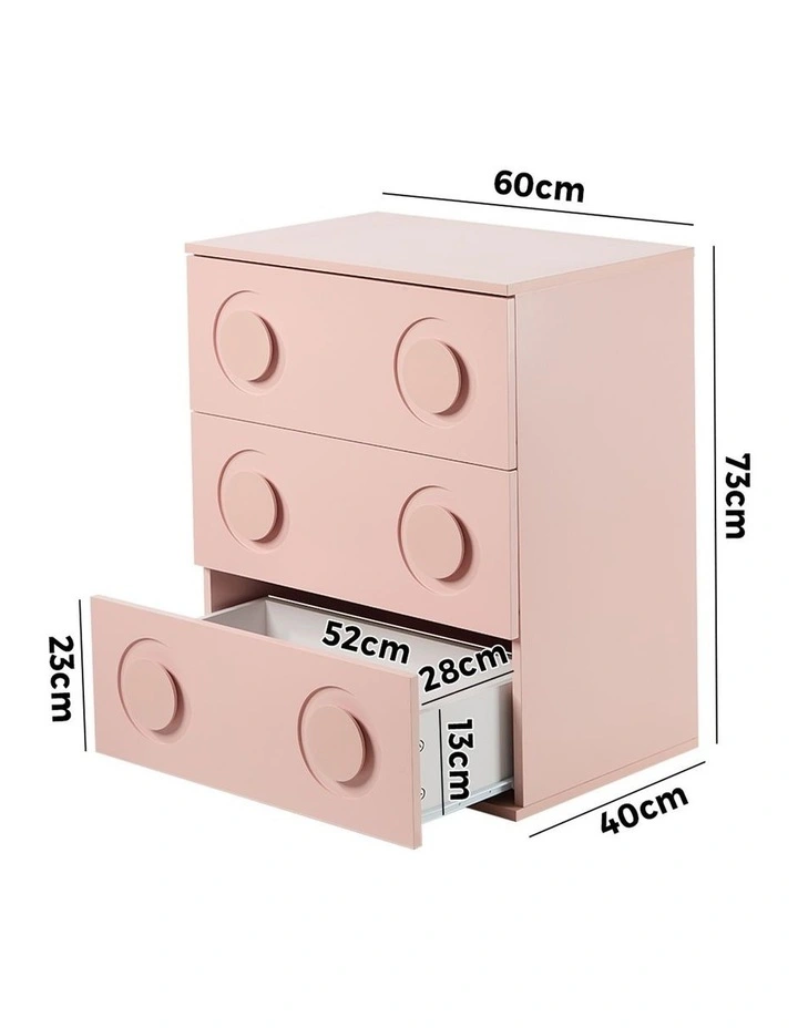 Oikiture 3 Chest of Drawers Kids Cabinet Bedroom Dresser Nightstand Pink image 3