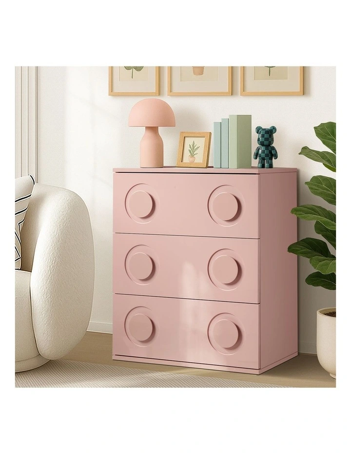 Oikiture 3 Chest of Drawers Kids Cabinet Bedroom Dresser Nightstand Pink image 4