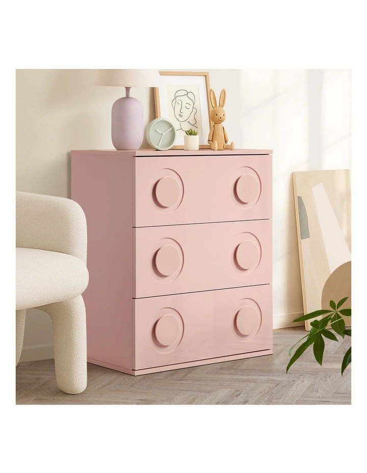 Oikiture 3 Chest of Drawers Kids Cabinet Bedroom Dresser Nightstand Pink image 5