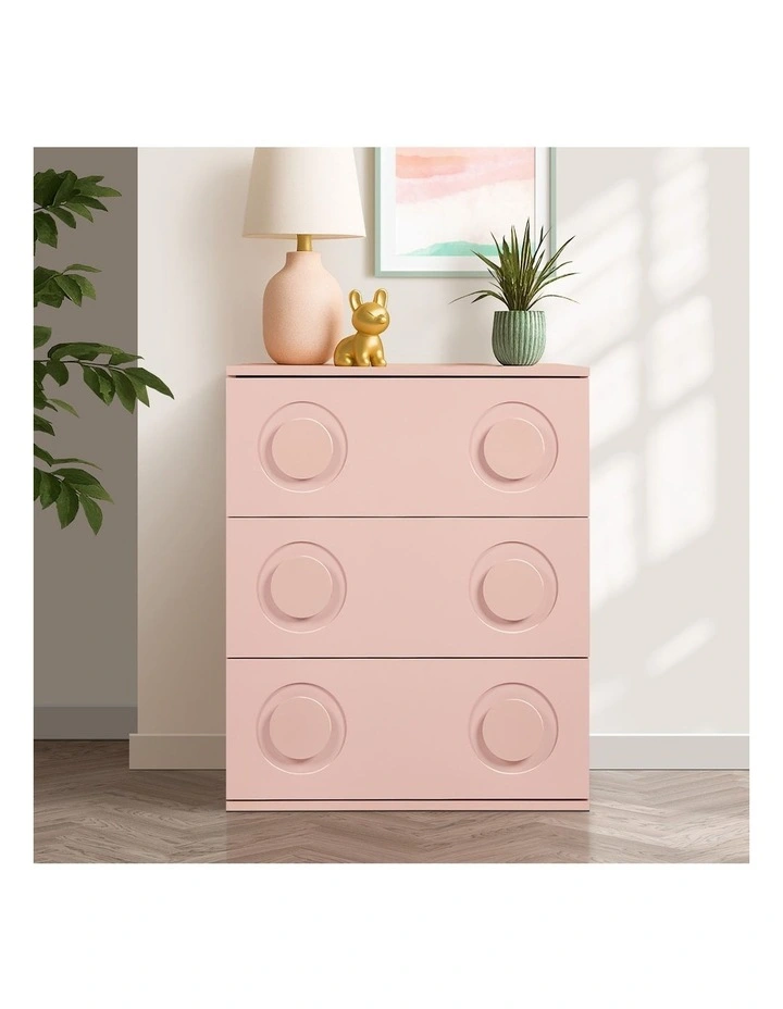 Oikiture 3 Chest of Drawers Kids Cabinet Bedroom Dresser Nightstand Pink image 7