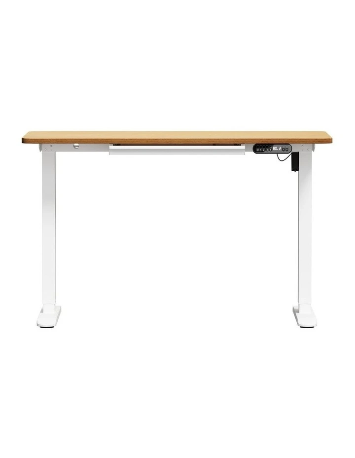 Oikiture 120CM Electric Standing Desk with Drawer Height Adjustable White & Oak image 2