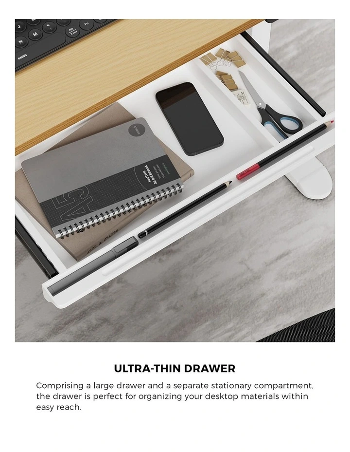 Oikiture 120CM Electric Standing Desk with Drawer Height Adjustable White & Oak image 5