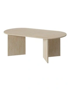 Oikiture Coffee Table Sofa End Table Oval Side Cafe Desk Timber Beige