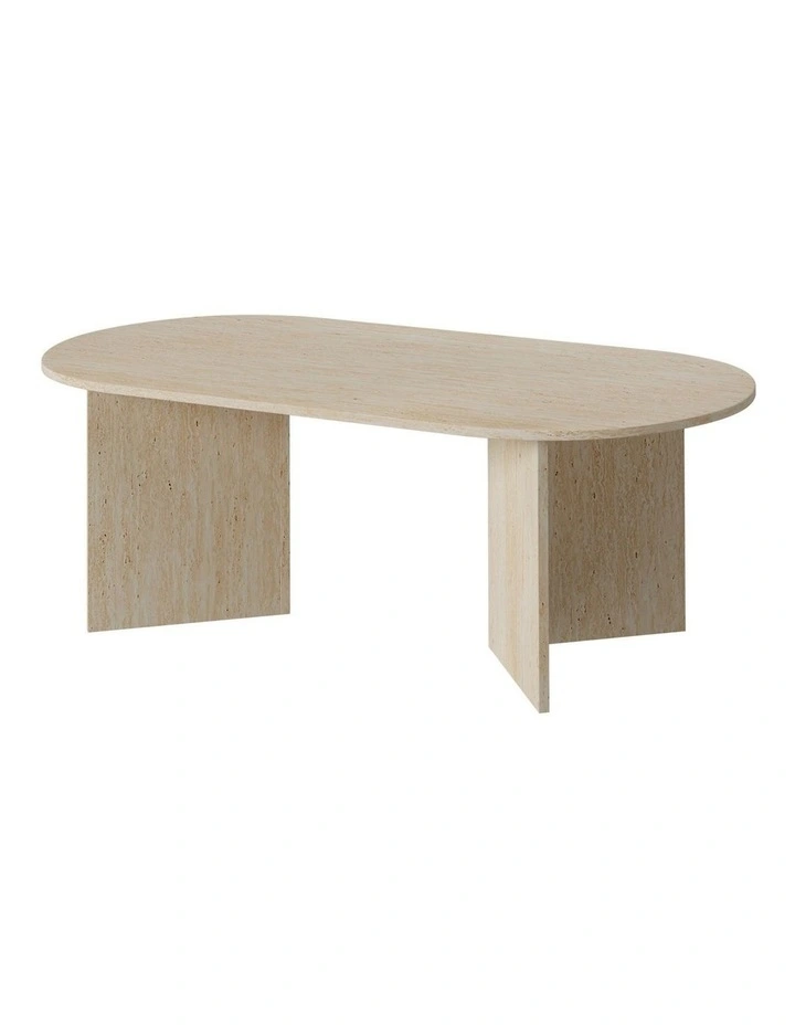 Oikiture Coffee Table Sofa End Table Oval Side Cafe Desk Timber Beige image 1