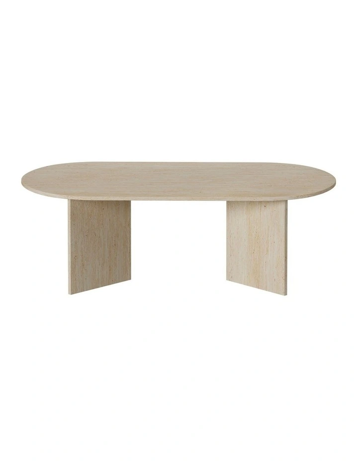 Oikiture Coffee Table Sofa End Table Oval Side Cafe Desk Timber Beige image 2