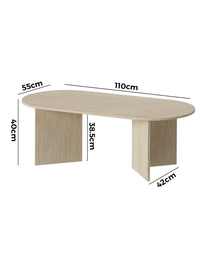 Oikiture Coffee Table Sofa End Table Oval Side Cafe Desk Timber Beige image 3