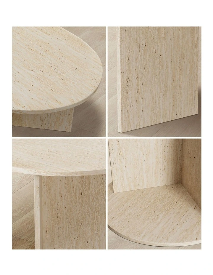 Oikiture Coffee Table Sofa End Table Oval Side Cafe Desk Timber Beige image 6