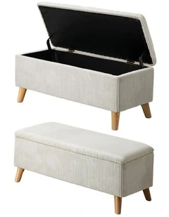 Oikiture Storage Ottoman Blanket Box Chest Toy Foot Stool LARGE Polyester Beige