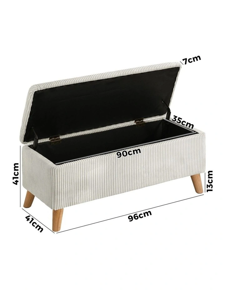 Oikiture Storage Ottoman Blanket Box Chest Toy Foot Stool LARGE Polyester Beige image 3