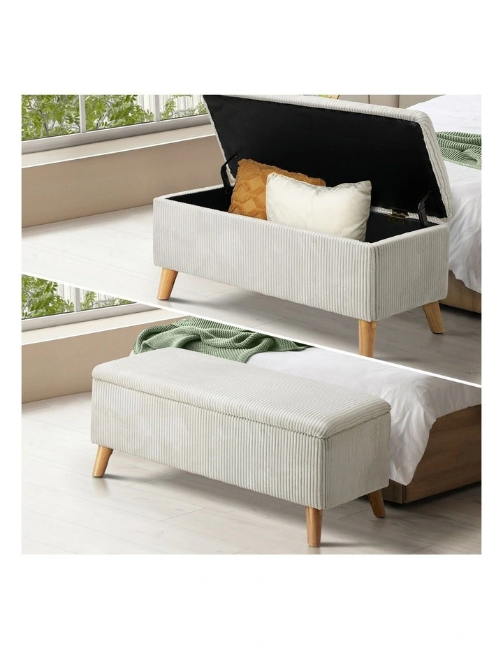 Oikiture Storage Ottoman Blanket Box Chest Toy Foot Stool LARGE Polyester Beige image 4
