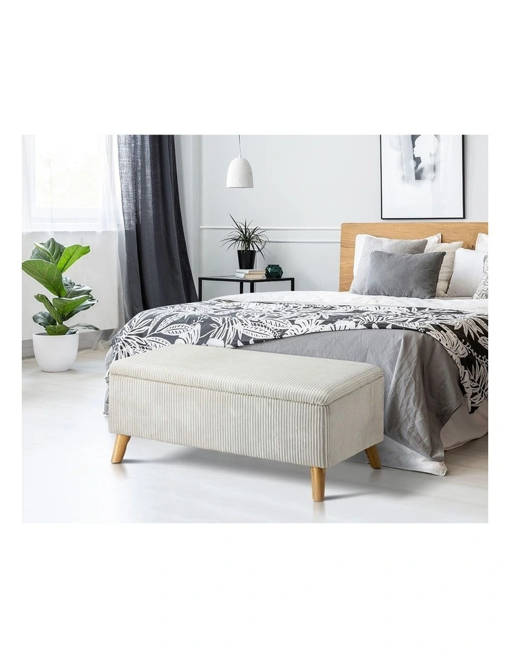 Oikiture Storage Ottoman Blanket Box Chest Toy Foot Stool LARGE Polyester Beige image 5