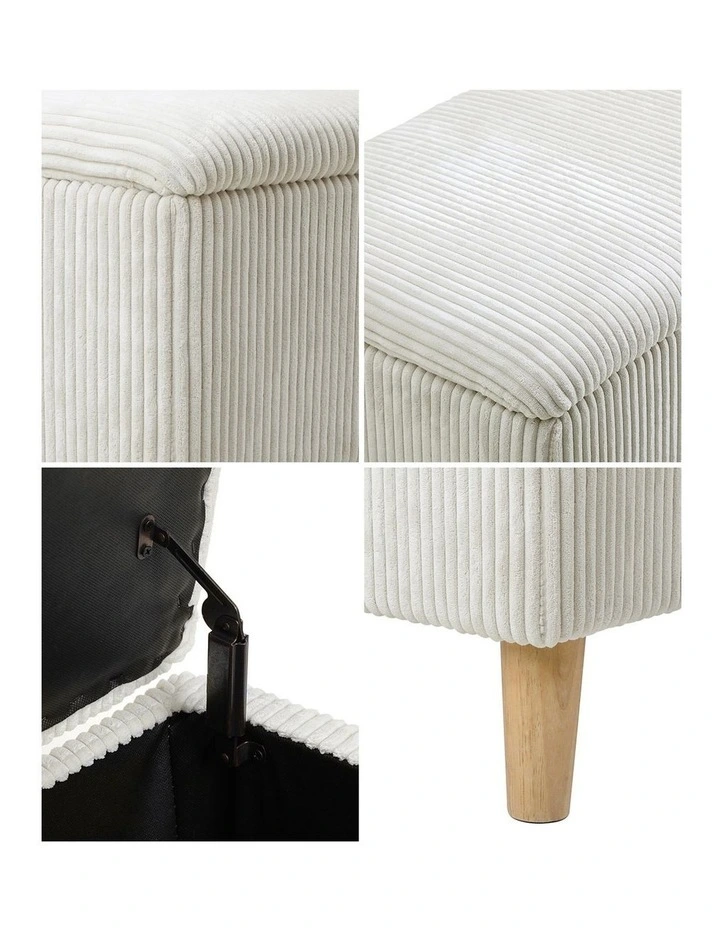 Oikiture Storage Ottoman Blanket Box Chest Toy Foot Stool LARGE Polyester Beige image 6