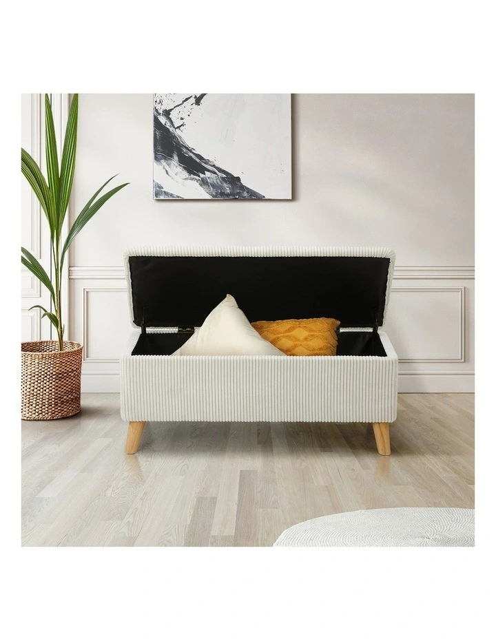 Oikiture Storage Ottoman Blanket Box Chest Toy Foot Stool LARGE Polyester Beige image 7