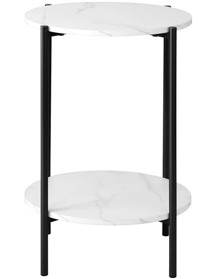 Oikiture Side End Table Coffee Sofa Bedside Nightstand Marble-like Round Black image 2