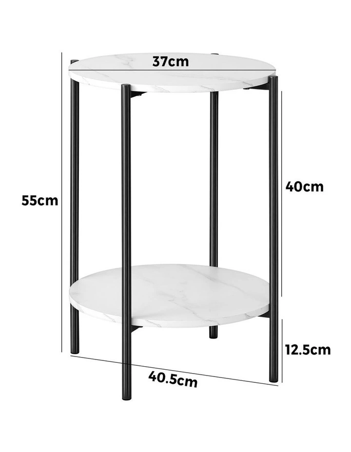 Oikiture Side End Table Coffee Sofa Bedside Nightstand Marble-like Round Black image 3