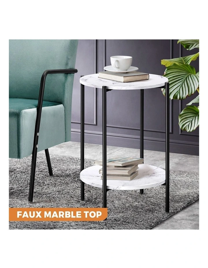 Oikiture Side End Table Coffee Sofa Bedside Nightstand Marble-like Round Black image 4