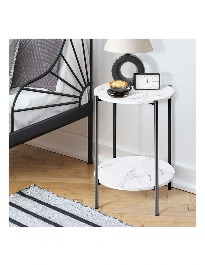Oikiture Side End Table Coffee Sofa Bedside Nightstand Marble-like Round Black image 5