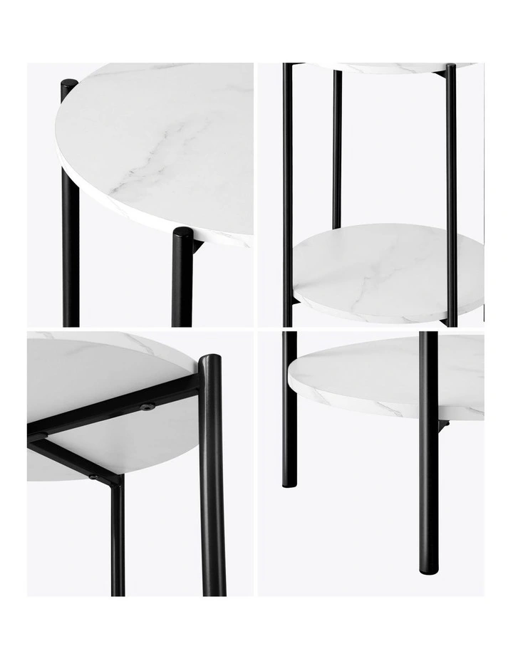 Oikiture Side End Table Coffee Sofa Bedside Nightstand Marble-like Round Black image 6