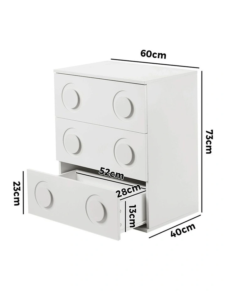 Oikiture 3 Chest of Drawers Spacious Cabinet Bedroom Dresser Nightstand White image 3