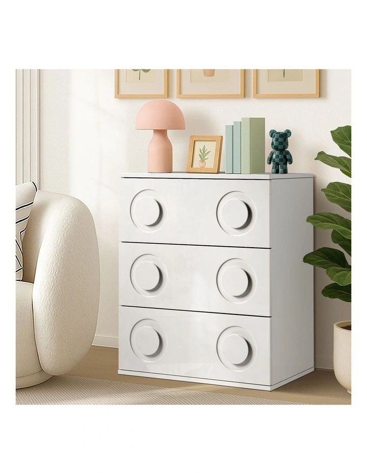 Oikiture 3 Chest of Drawers Spacious Cabinet Bedroom Dresser Nightstand White image 4