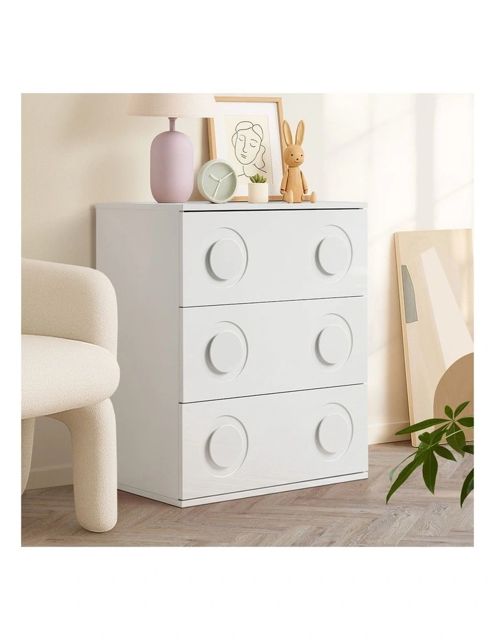 Oikiture 3 Chest of Drawers Spacious Cabinet Bedroom Dresser Nightstand White image 5