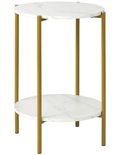 Oikiture Side End Table Coffee Sofa Bedside Nightstand Marble-like Round Gold