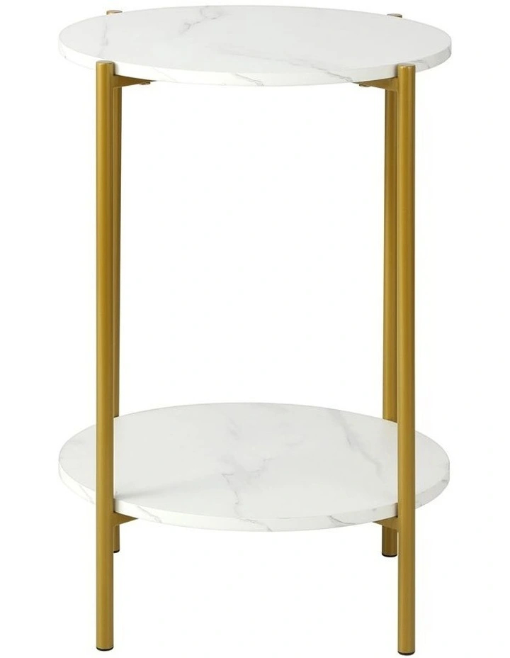 Oikiture Side End Table Coffee Sofa Bedside Nightstand Marble-like Round Gold image 2