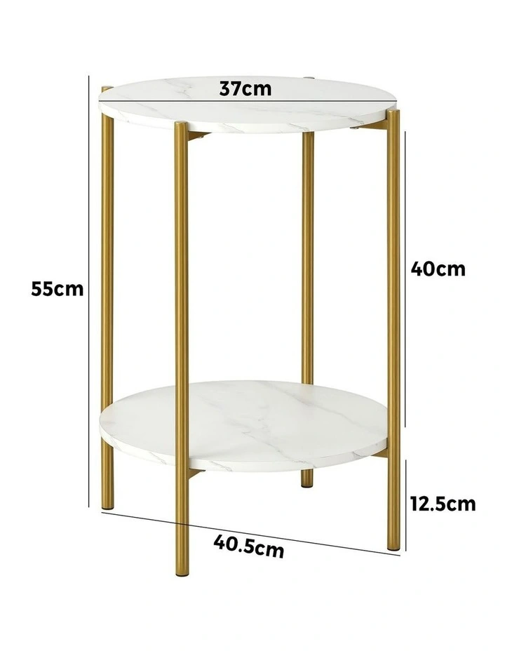 Oikiture Side End Table Coffee Sofa Bedside Nightstand Marble-like Round Gold image 3